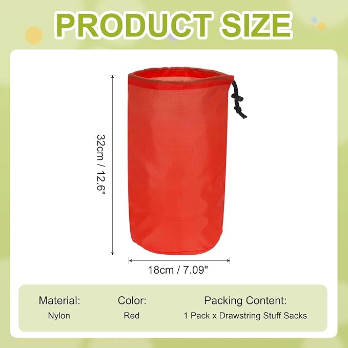 Stuff Sack, Nylon Waterproof Storage Sacks Portable Drawstring Dry Stuff Bag Gear Organization with Toggle, 7x13Inch Fit for Backpacking Camping Traveling Hiking(Red)