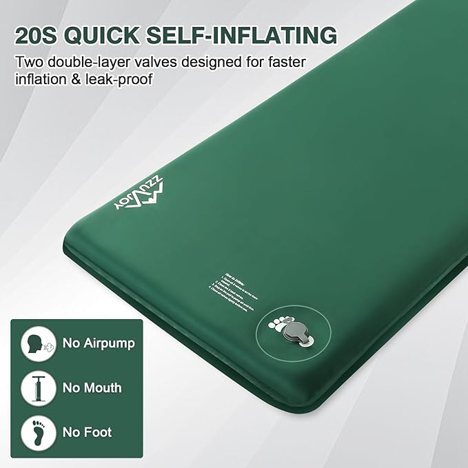 Self Inflating Sleeping Pad, 3.1" Ultra-Thick Memory Foam Sleeping Mat with Pillow, 4-Season Camping Mattress with Foot Pump, 9.5 R-Value Insulated Camp Sleeping Mat for Tent Travel Car