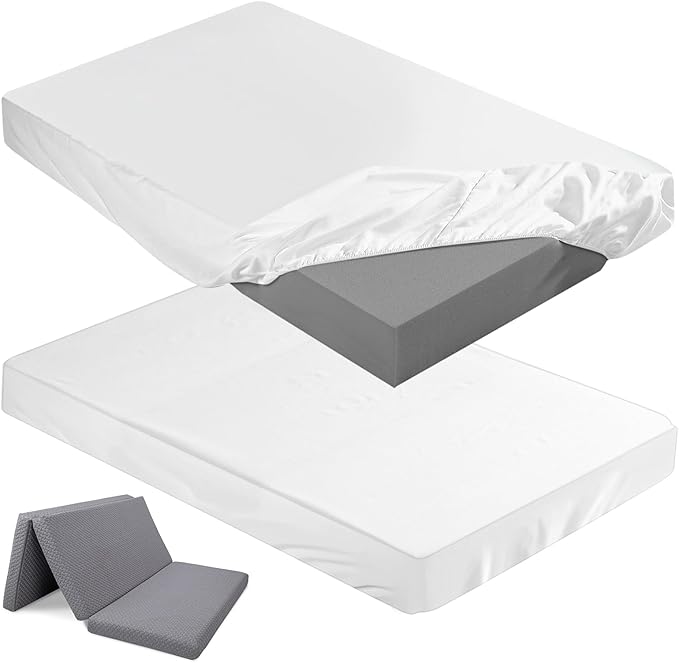 Breling Fitted Sheet (Sheet Only) Compatible with Milliard Trifold Mattress Folding Mattress Fitted Microfiber Bedclothes for Camp Bunk Rvs Bed(White,2 Pcs,Twin,4'')