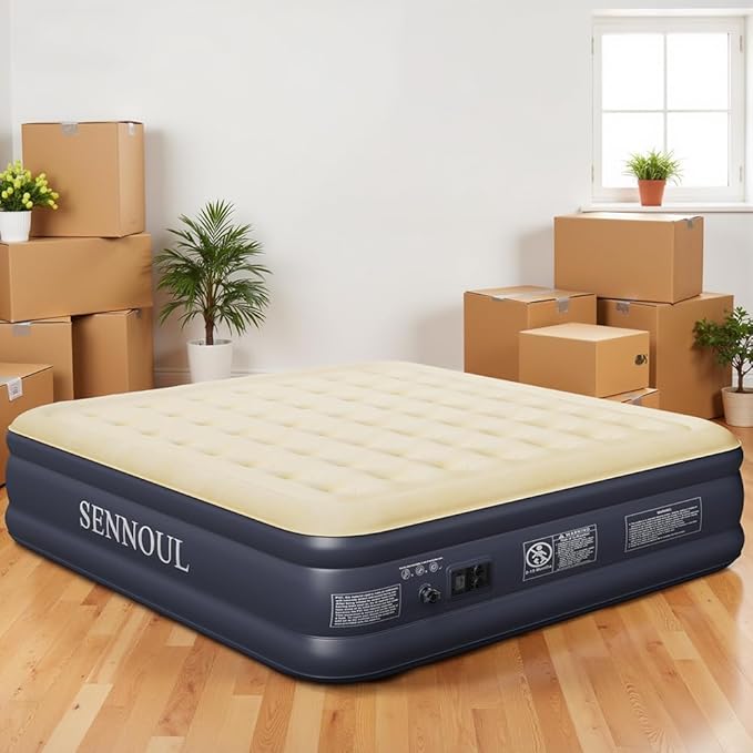 King Size Air Mattress with Built in Pump - Upgraded Blow Up Bed, 2 Mins Quick Self Inflatable/Deflation, 18"/750lbs Max, Strong Support,No Leakage,No Odor,for Home,Guests,Camping,Travel