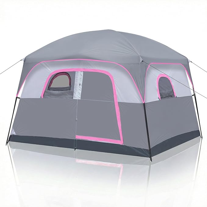 Outvita 6 Person Camping Tent with Carry Bag, Waterproof Windproof Easy Setup, Portable Family Camping Tent with 1 Mesh Door & 5 Large Mesh Windows, 10'X9'X83in