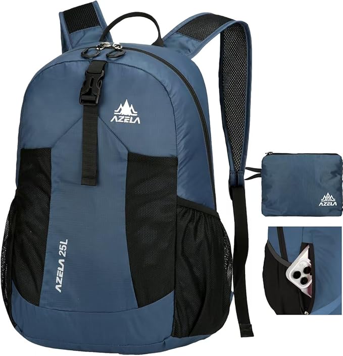 Lightweight Packable Backpack 25L Small Lightweight Backpack for Travel Hiking Daypack Foldable Daypack for Women Men Blue