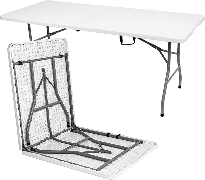 70.8" W X 29" D X 29" H - 6 ft Folding Table White Portable Heavy Duty Plastic Fold-in-Half Utility Foldable Table for Camp，Picnic & Party