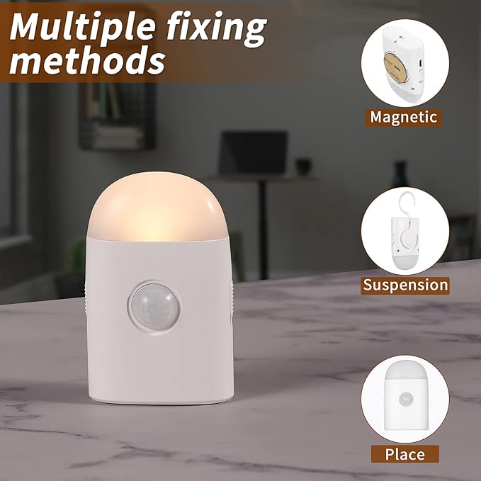 Motion Sensor LED Night Lights Warm White with Adjustable Brightness Rechargeable Battery, with Hook and Stick-On for Cabinet, Wardrobe,Closet,Hallway, Stairs (1 Pack)
