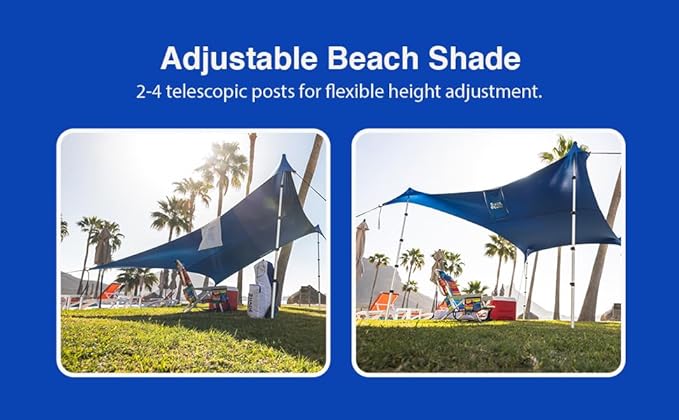 Beach Canopy Tent Sun Shade 8.5x9 FT – UPF50+ Portable 4-Post Beach Tent Canopy with Easy Setup & Carry Bag – Outdoor Sun Shelter for Camping, Backyard, Picnic & Travel