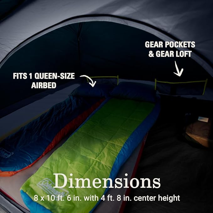 Coleman Skydome Dark Room Camping Tent with Screen Porch & 5-Minute Setup, Weatherproof 4/6 Person Tent Blocks 90% of Sunlight, Rainfly & Carry Bag Included, Made of PFAS-Free Materials