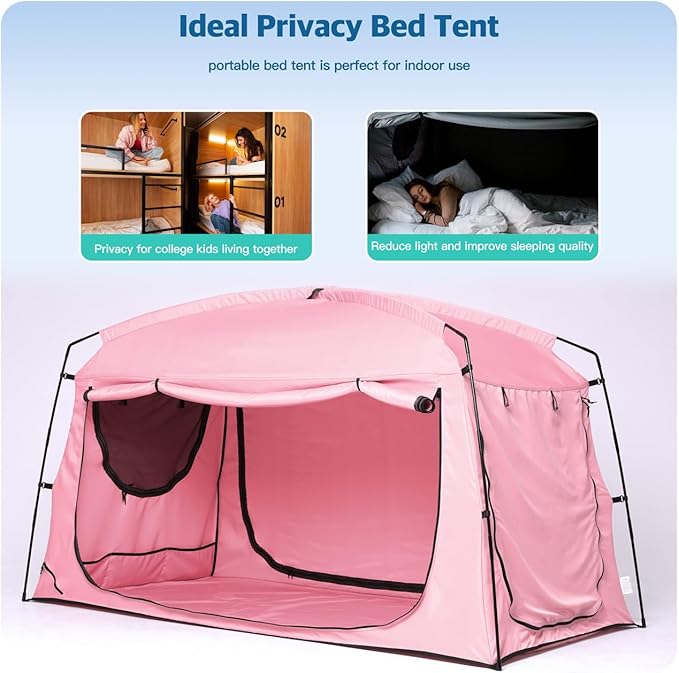 Bed Tent,Portable Privacy Sleeping Bed Canopy,Blackout 90% Drapes for Kids and Adult,Indoor Space Tent with Breathable Large Mesh Windows
