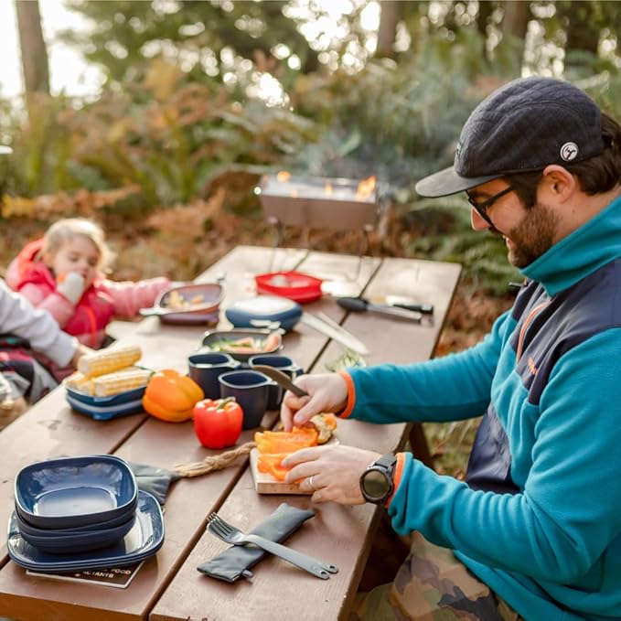 UCO Recycled ECO 4-Piece Camping, Backpacking, Outdoor Kitchen Gear Mess Kit with Bowl, Plate, Utility Spork Utensil