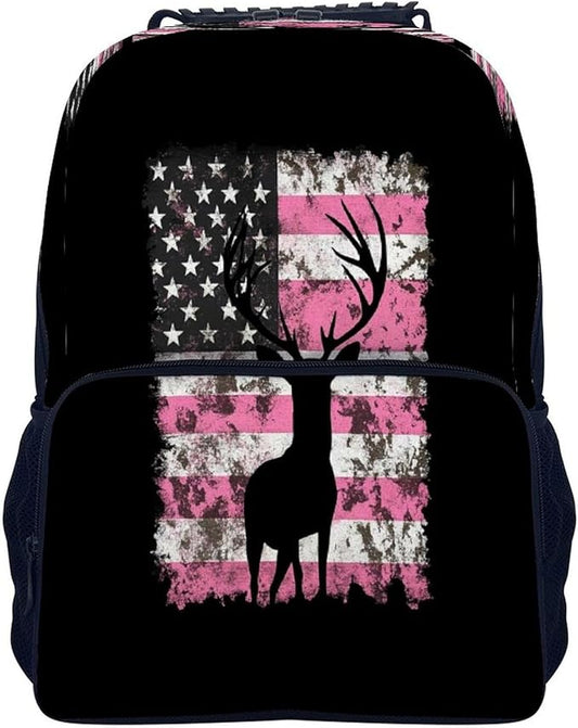 Lightweight Rucksacks for Climbing Outdoors Walking Cycling, Large Capacity Anti-Theft Multipurpose Carry On Bag, American Flag Camo Deer Hunting Pink Camouflage Camping Outdoor Backpack