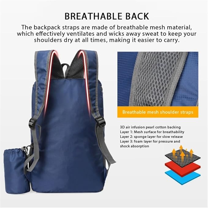 Portable Foldable Backpack Folding Mountaineering Bag, Ultralight Outdoor Cycling Rucksack, Travel Hiking Knapsack (Orange)