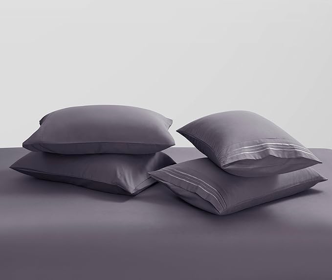 Clara Clark Hotel Luxury 5 Piece Bed Sheets for Twin Size Bed - Soft Bedding Sheets & Pillowcases, Fits Mattress up to 16 inch deep. Twin, Grayish Purple