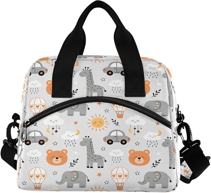 ALAZA Bear Giraffe Elephant Lunch Box for Men Women Adults Insulated Lunch Bag Cooler Bag with Adjustable Shoulder Strap for Work Picnic Travel