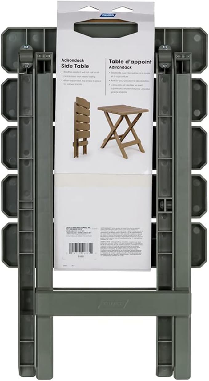 Camco 21042 Quick-Folding Adirondack Table, Plastic, Sage