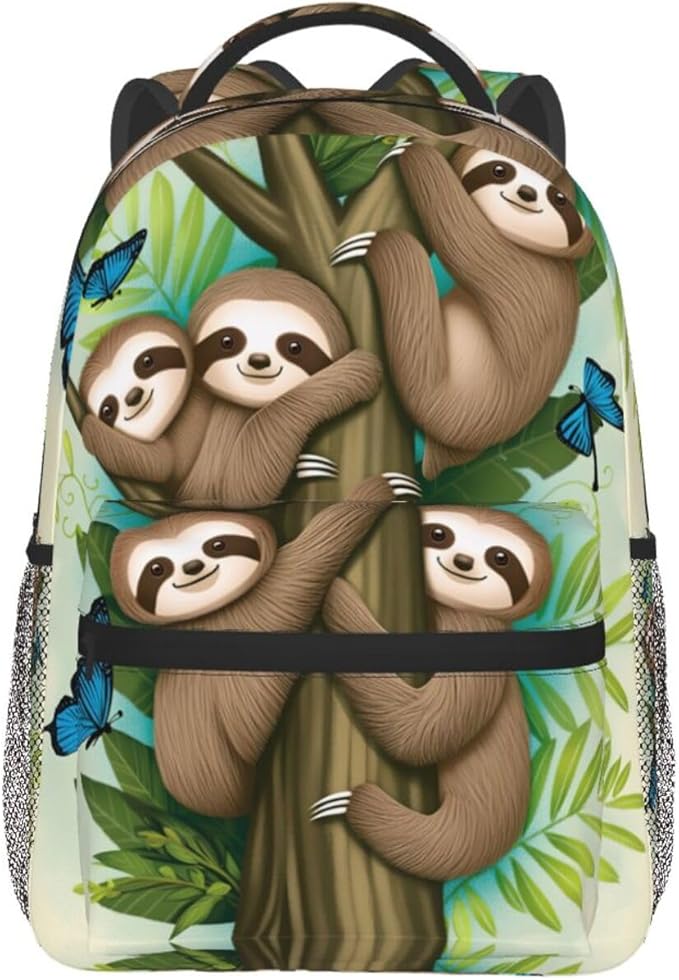 Rucksack Anti-Theft Multipurpose Large Capacity Carry On Bag, The Happy Time Of The Sloth Family Art Travel Hiking Bag Day Pack With Side Pockets