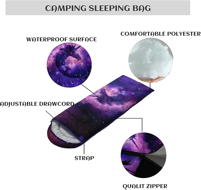 Sleeping Bags for Adults Youth Kids,3D Printing Camping Sleeping Bag for Girls Boys Lightweight Waterproof Cold/Warm Weather Sleeping Bag for 3 Seasons