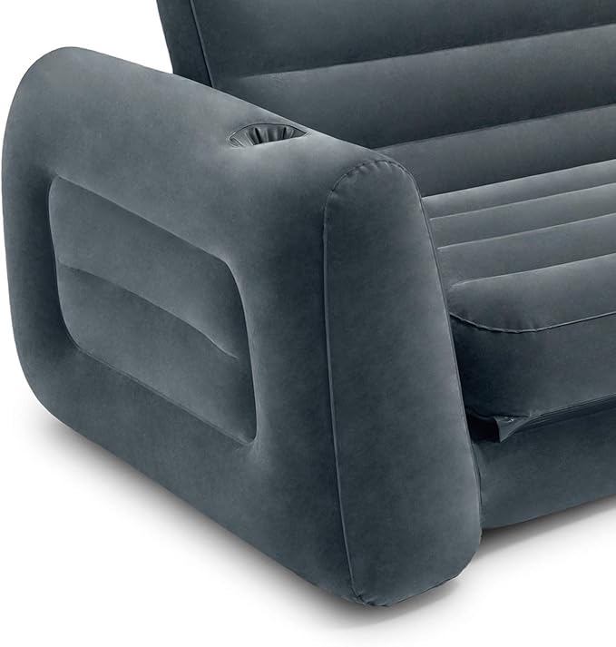 Intex 2 in 1 Inflatable Pull Out Sofa and Queen Size Air Bed Mattress with Cup Holders for Indoor and Outdoor Use for Adults (2 Pack), Charcoal Gray