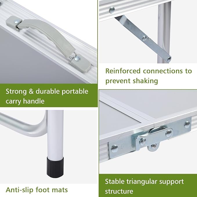 Camping Table, Folding Camping Table with Storage, Portable Kitchen Table, Lightweight, 3 Heights Adjustable Camping Furniture for BBQ, Picnic, Camping, Hiking, Beach, and Indoor