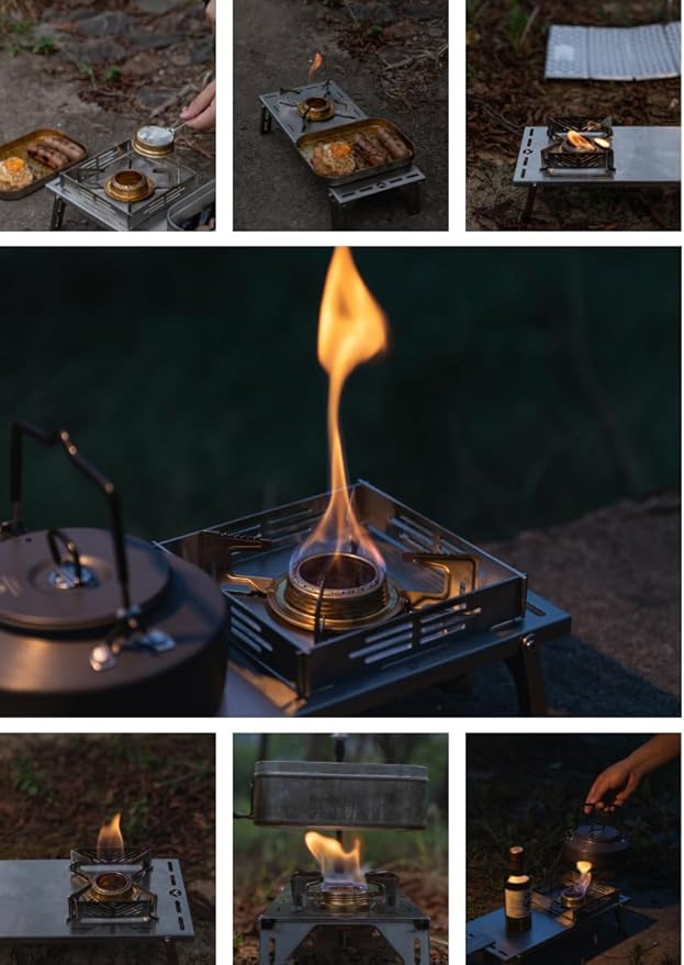 CAMPINGMOON Alcohol Stove Brass Stainless Steel Mini for Backpacking Hiking Rack Cross Stand AS-1