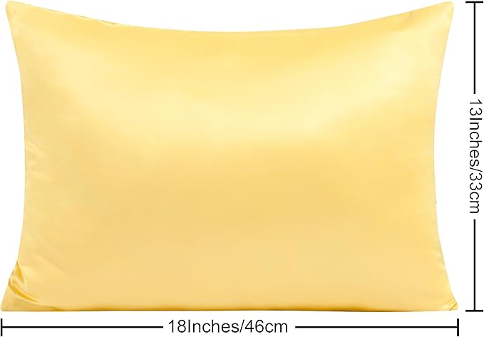 NTBAY Zippered Silk Satin Toddler Pillowcases - 2 Pack Hidden Zipper 13x18 Pillowcases - Luxury and Silky Baby Travel Pillow Covers, Yellow