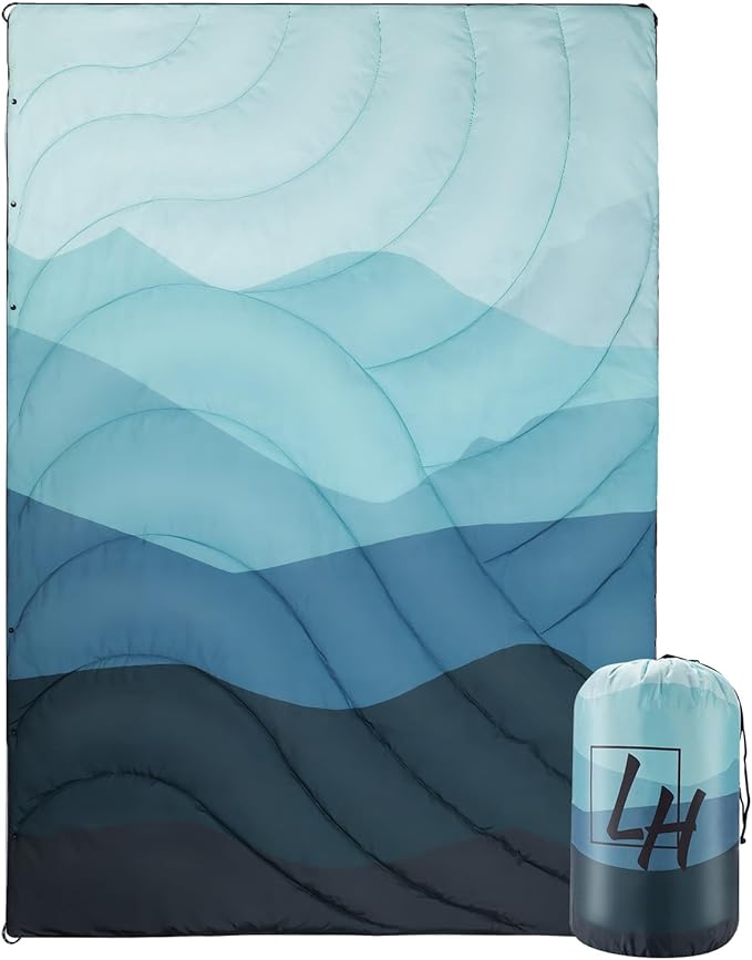 Outdoor Puffy Camping Blanket, Lightweight Down Alternative Puffy Waterproof Stadium Blanket with Portable Bag, Lightweight Camping Blanket for 2 People, Cold Weather, Sports, Travel, Car, 79*54 inch