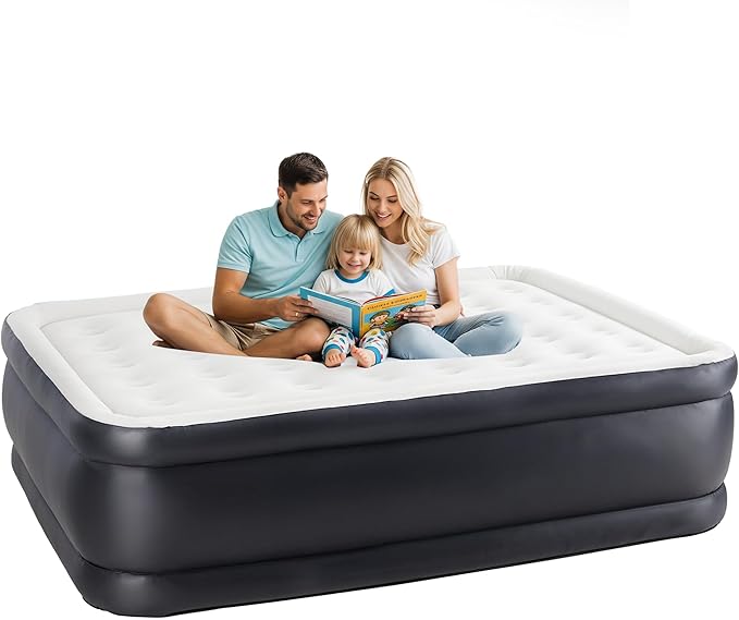 Simple Deluxe Camping Air Mattress with Built-in Electric High-Speed Pump, Blow Up Inflatable Airbed with Carrying Bag for Home Guests & Travel, Waterproof Foldable Portable