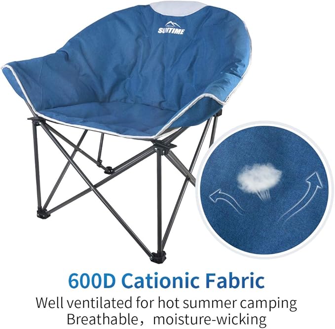 OUTDOOR LIVING SUNTIME Sofa Chair, Oversize Padded Moon Leisure Portable Stable Comfortable Folding Chair for Camping, Hiking, Carry Bag