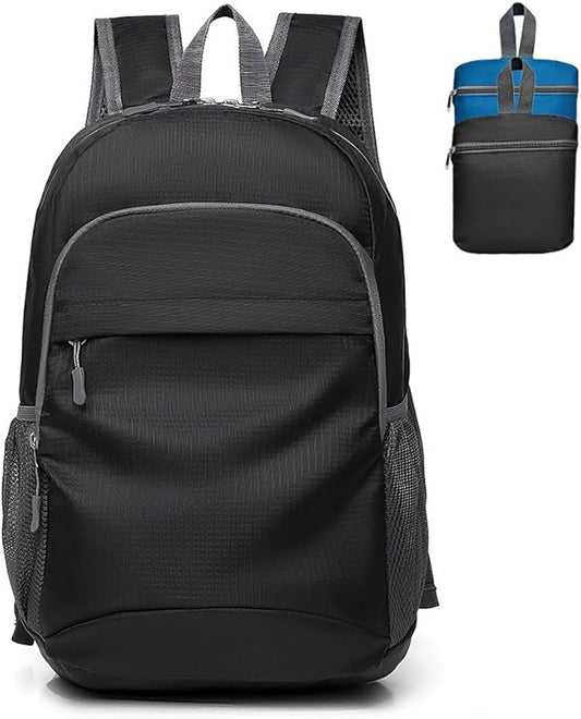 20L Hiking Backpack Foldable Small Camping Pack for Men Women Outdoor Travel Waterproof Daypack Lightweight Shoulder Bag Black (Black)