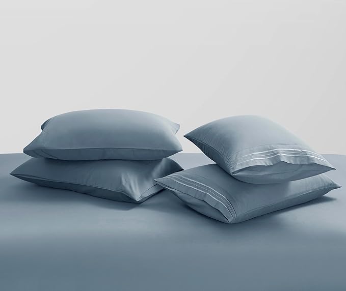 Clara Clark Twin Sheets - Hotel Luxury 5 Piece Bed Sheets for Twin Size Bed - Soft Bedding Sheets & Pillowcases, Fits Mattress up to 16 inch deep. Twin, Stone Blue