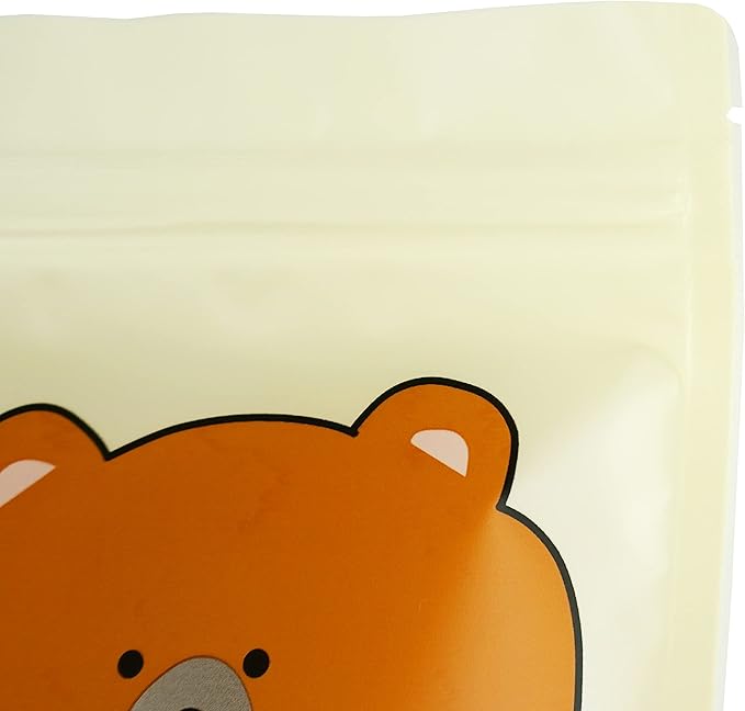 QQ Studio 100 Animal Designed Snack Bags, Plastic Bakery Bags, Cute Favor Bags for Snacks, Pastel Cookie Bags with Window, Zipper Seal Treat Storage Bags (5 Inch x 7 Inch, Yellow Bear)