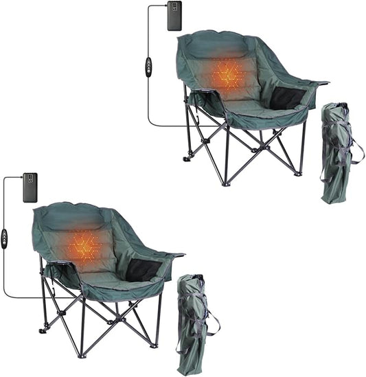 Heated Camping Chair, Heated Chair, Heated Camping Chairs for Adults, Oversized Camping Chair, XL Padded Chair with Cooler, Cupholder & Carry Bag, Heavy Duty for Outdoor Activities (2 Pack)