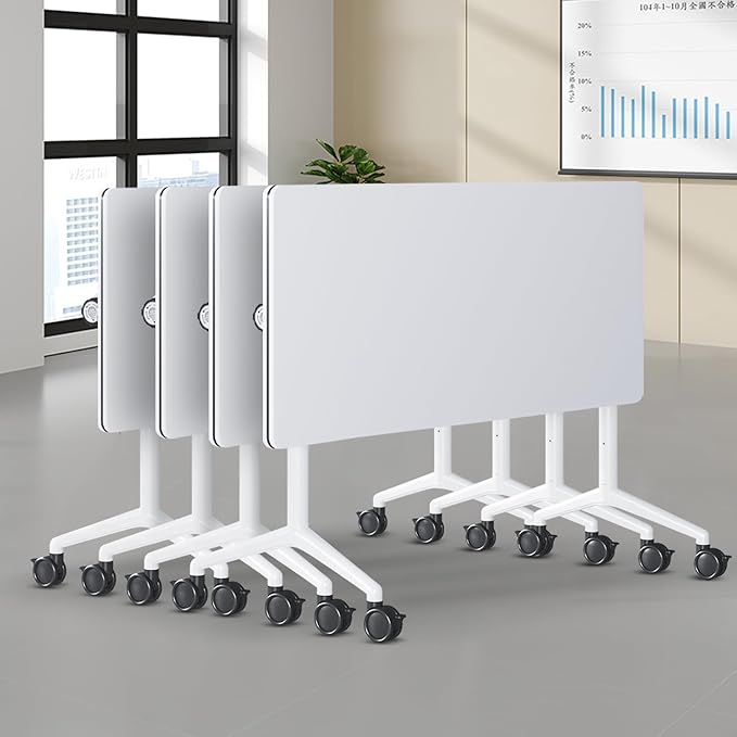 2Packs 47.2 Inch Folding Conference Table Space-Saving 3.94 FT Training Classroom Table, Heavy-Duty Meeting Table for Office Events,Easy Storage Design, Rectangular Table with Durable Legs White