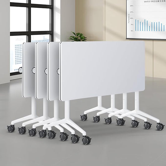 2Packs 61 Inch Folding Conference Table 5.09 FT Space-Saving Training Classroom Table,Heavy-Duty Meeting Table for Office Events,Easy Storage Design, Rectangular Table with Durable Legs White