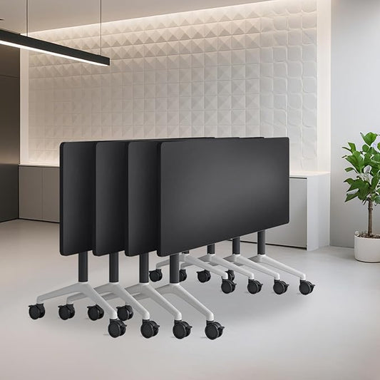 2Packs 47.2 Inch Folding Conference Table Space-Saving 3.94 Ft Training Classroom Table,Heavy-Duty Meeting Desk for Office Events,Easy Storage Design, Black Rectangular Table with Durable Legs