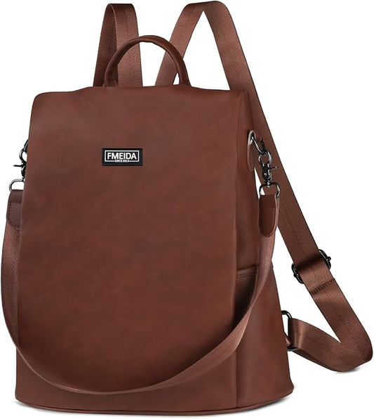 Fmeida Backpack Purse for Women PU Leather Anti Theft Backpack for Travel Convertible Fashion Daypack Brown