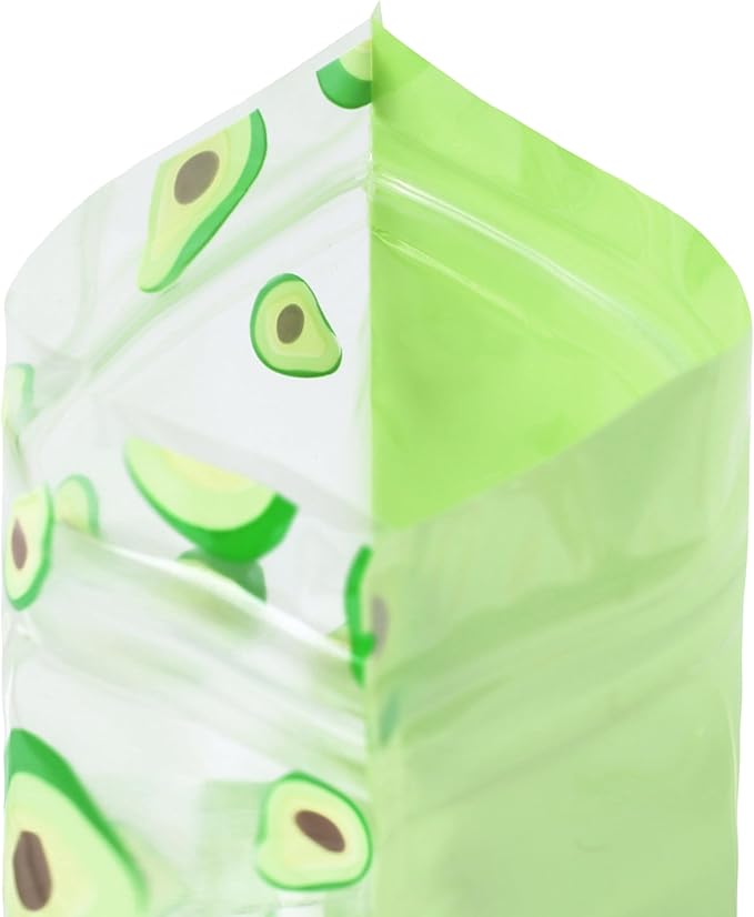 QQ Studio 100 PCS Clear Print Poly Plastic Color Empty Hangover Starter Kit with Resealable Zipper Seal Lock (Avocado, 4.33 inch x 3.94 inch)