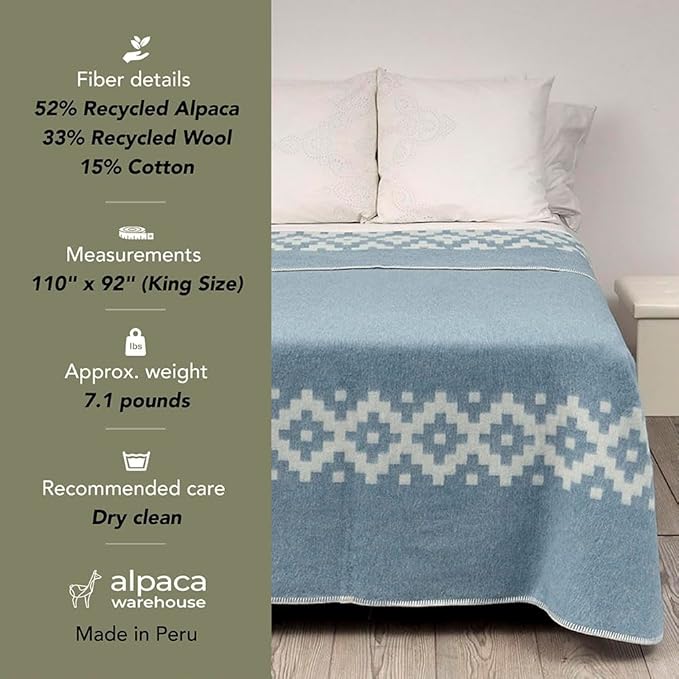 Thick Alpaca Wool Blanket Heavyweight for Camping Outdoors Indoors Soft Peruvian Alpaca Wool Blankets That Come in Twin Queen King Size Ethnic Design (Gray - Silver Gray Design, King)