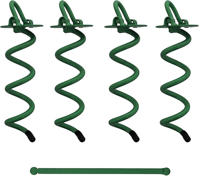 7Penn Spiral Ground Anchors - 8 Inch Green Tent Stakes Heavy Duty Ground Screw Anchor Twist Stakes, 4 Pack