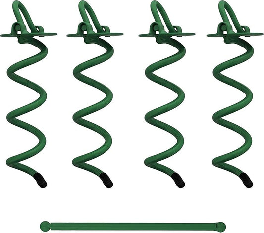 7Penn Spiral Ground Anchors - 8 Inch Green Tent Stakes Heavy Duty Ground Screw Anchor Twist Stakes, 4 Pack