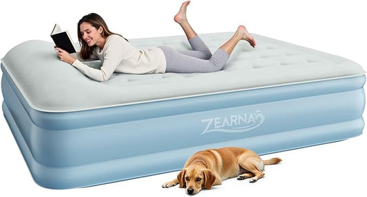 Air Mattress Queen with Built in Pump, Blow Up Mattress 18 Raised Comfort, Upgraded Surface Portable Air Bed with Pillow, Inflatable Mattress for Camping, Home and Guest, 650 lbs Max
