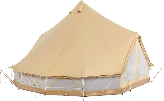 Sibley 500 ProTech Canvas Bell Tent, 4-Season Glamping Yurt for 8 People, Reinforced Material, Mesh Walls, 360 g/m² Cotton Canvas, Double Entrance
