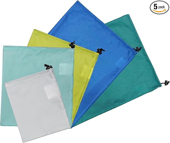 MOUNTAINLODGE Small Drawstring Bags Stuff Sack Set 5-Pack,Ultralight Ditty Bags with 5 Colors for Camping,Hiking,Travelling or Use as Dustcover Bag for Hangbag,Shoes