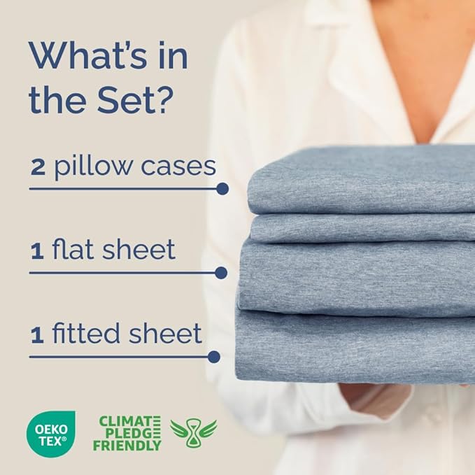 Full XL Bed Sheet - 4 Piece Full XL Bed Sheets Set - Soft, Breathable & Cooling - Hotel Luxury Bedding for Women, Men, Kids, Teens, Boys & Girls - Deep Pockets, Fade & Wrinkle Free - Heathered Blue