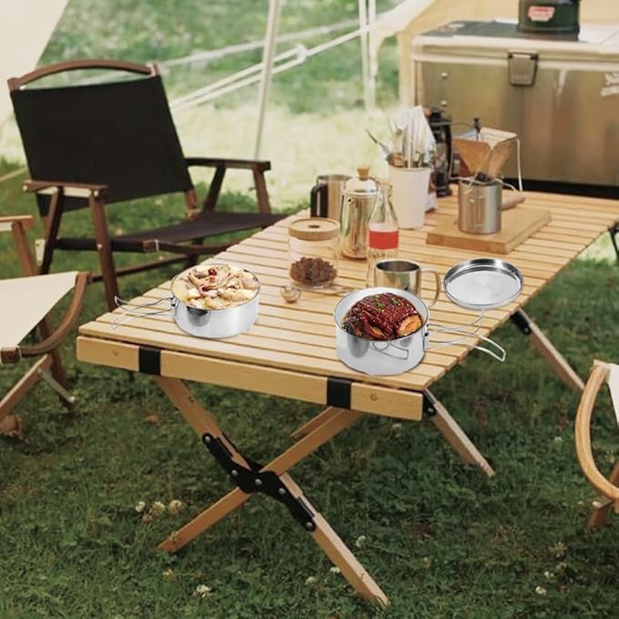 Camping Cookware Mess Kit, Backpacking Cooking Set Lightweight Stackable Pots and Pans Set Portable Tableware for Outdoor Indoors Kitchen Family Camping Travel Picnic Backpacking Hiking Fishing