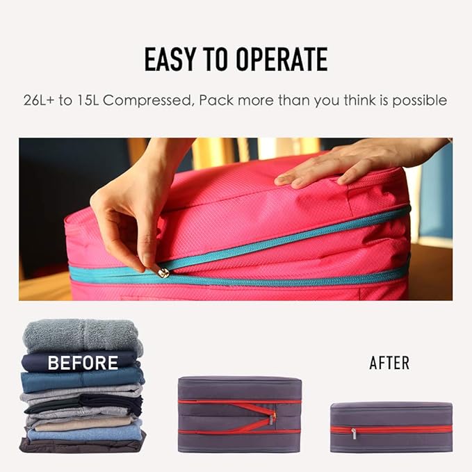 Bee Nesting Compression Packing Cube 2-Layer Travel Luggage Organizer with Wet Dry Separation Expandable Space Saver Bag for Suitcase and Backpack