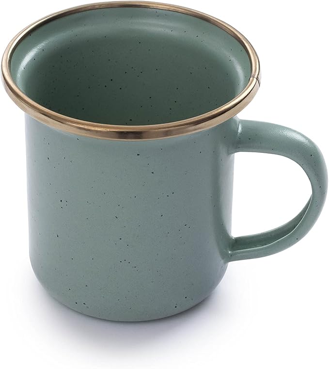 Barebones 5-Ounce Enamel Espresso Cup Set of 2 - Small Coffee Mug and Tea Cup - Stainless Steel Rim Camping Mug for Indoor and Outdoor Use (Mint)