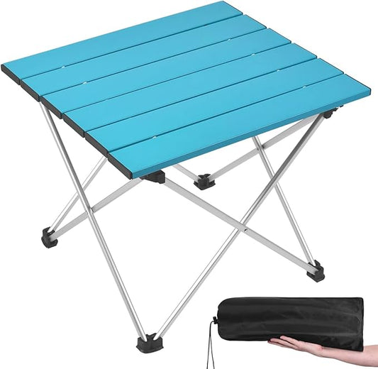 Grope Small Folding Camping Table with Aluminum Table Top, Beach Table for Sand with Carrying Bag,Prefect for Outdoor, Picnic, BBQ, Cooking, Festival (Deep Blue-L)