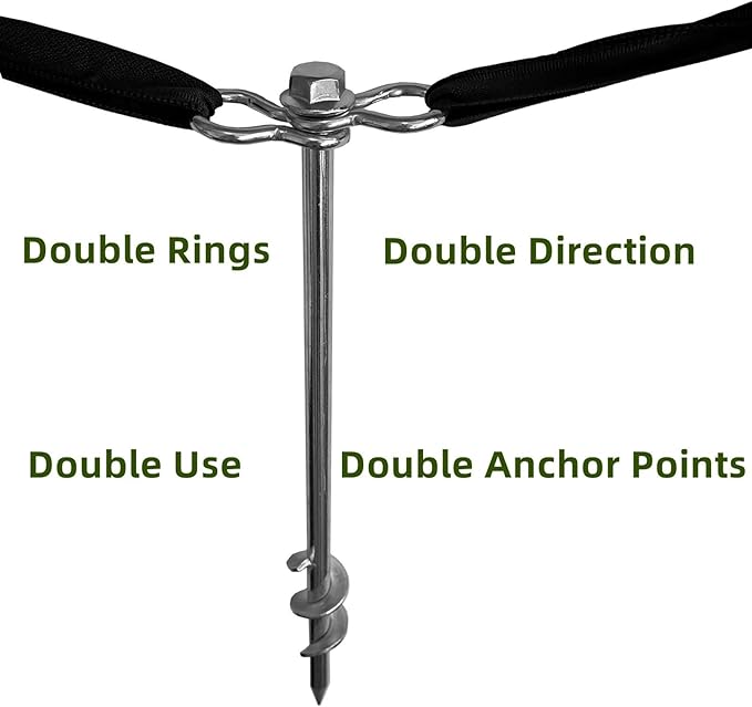 Ground Anchors Screw in - 16 Inch Set of 6 - Tent Stakes Heavy Duty Double Arbitrary Direction Galvanized Kits for Swing and Trampoline Set High Wind Solid Metal Hex Head Dog Tie Out Stake (6)