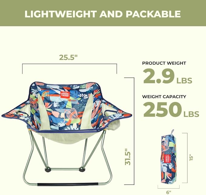 GRAND TRUNK Stonefly Chair | Ultralight & Packable Outdoor Chair with Built-in Cup Holders, 7000 Series Aluminum Frame, Comfortable, Dark Tropic