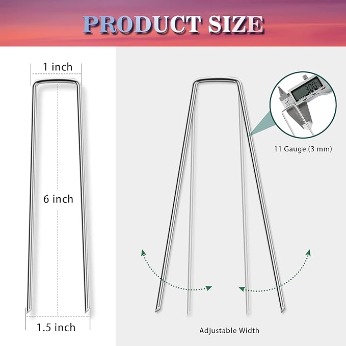 Gtongoko 120 Pack Galvanized Landscape Staples Plant Cover Stakes 6 Inch 11 Gauge Lawn Staples Fence Stakes Ground Stakes for Landscaping Securing Weed Barrier Fabric, Decoration