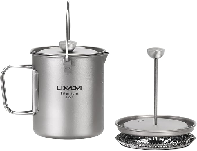Lixada Titanium Cup Camping Coffee Mug 750ml Outdoor French Press Pot, Camp Cooking Pot, Coffee Maker with Lid, Multi-Functional Travel Mug for Outdoor Camping, Hiking, Picnic, Backpacking